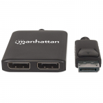 Manhattan DisplayPort 1.2 to 2-Port DisplayPort 1.2 Splitter Hub with MST, 4K@30Hz, USB-A Powered, Video Wall Function, Black, MST = Multi-Stream Transport, 3 Year Warranty