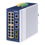 PLANET IP30 Industrial L2/L4 16-Port Managed L2/L4 Gigabit Ethernet (10/100/1000) Power over Ethernet (PoE) Aluminium, Blue