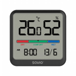 SAVIO Wireless weather station, temperature and humidity sensor, indoor use, LCD screen, clock, date, handle with magnet, CT-01/B Black