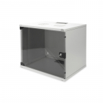 Digitus | 9U wall mounting cabinet | DN-19 09-U-S-1 | Safety class rating IP20. Lockable safety-glass door. 200&deg; door opening angle. Front door: Glass door, single opening. Unmounted 460x540x400 mm. SOHO | Grey