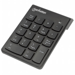 Manhattan Numeric Keypad, Wireless (2.4GHz), USB-A Micro Receiver, 18 Full Size Keys, Black, Membrane Key Switches, Auto Power Management, Range 10m, AAA Battery (included), Windows and Mac, Three Year Warranty