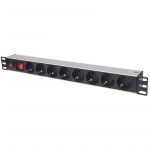 Intellinet 19" 1U Rackmount 8-Way Power Strip - German Type, With On/Off Switch and Overload Protection, 3m Power Cord (Euro 2-pin plug)
