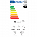 TCL Washing machine | FF1024WA2 | Energy efficiency class A-10% | Front loading | Washing capacity 10 kg | 1400 RPM | Depth 61 cm | Width 59.5 cm | Display | LED | Steam function | White