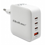 Qoltec 140W GaN Wall Charger | 5-20V | 2.5-5A | 3 x USB-C PD | 1 x USB QC 3.0 | White