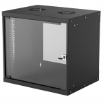 Intellinet 19" Network Cabinet - Wall Mount (Basic), 9U, 400mm Deep, Black, Flatpack, Max 50kg, Usable Depth 340mm, Glass Door, Rack, Parts for wall installation (eg screws and rawl plugs) not included