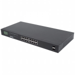 Intellinet 16-Port Gigabit Ethernet PoE+ Switch with 2 SFP Ports, LCD Display, IEEE 802.3at/af Power over Ethernet (PoE+/PoE) Compliant, 370 W, Endspan, 19" Rackmount