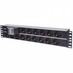Intellinet 19" 2U Rackmount 15-Output Power Distribution Unit (PDU), EU CEE 7/3 Outlets, With Double Air Switch, Built-in 3 m (10 ft.) Power Cord with EU CEE 7/4 Plug