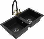 Plautuvė su virtuviniu mai&scaron;ytuvu Mexen Mario Black+Black/Gold, derva/granitas, 82 cm x 43 cm x 16.1 cm, black+black/gold sp.