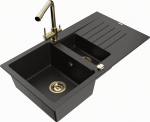 Plautuvė su virtuviniu mai&scaron;ytuvu Mexen Matias 5905315022509, derva/granitas, 90 cm x 50.5 cm x 20 cm, aukso/juoda