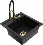 Plautuvė su virtuviniu mai&scaron;ytuvu Mexen Vito, granitas, 52 cm x 49 cm x 21 cm, skaidri sp./aukso sp./juoda sp.