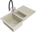 Plautuvė su virtuviniu mai&scaron;ytuvu Mexen Matias, granitas, 90 cm x 50.5 cm x 20 cm, chromo sp./juoda sp./smėlio sp.