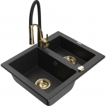 Plautuvė su virtuviniu mai&scaron;ytuvu Mexen Carlos, granitas, 58.2 cm x 47.5 cm x 17.7 cm, metallic black/silver+black/gold sp.