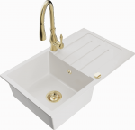 Plautuvė su virtuviniu mai&scaron;ytuvu Mexen Bruno White+Gold, granitas, 79 cm x 49 cm x 20 cm, aukso/balta