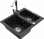 Virtuvinė plautuvė Mexen Carlos 6518581500-75+670300-00, granitas, 58 cm x 47 cm x 17.7 cm, metallic black/gold+chrome