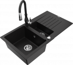 Plautuvė su virtuviniu mai&scaron;ytuvu Mexen Matias Savita, derva/granitas, 90 cm x 50.5 cm x 20 cm, juoda/chromo