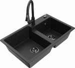 Plautuvė su virtuviniu mai&scaron;ytuvu Mexen Tomas, granitas, 80 cm x 50 cm x 19 cm, metallic black/silver+black