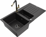 Plautuvė su virtuviniu mai&scaron;ytuvu Mexen Matias Flora, granitas, 90 cm x 50.5 cm x 20 cm, metallic black/silver sp.