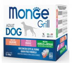 &Scaron;lapias &scaron;unų maistas Monge, žuvis/daržovės/kiauliena Grill Multipacks, 0,1 kg x 12 vnt.