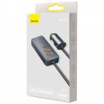 Automobilinis įkroviklis Baseus CCBT-A0G, USB Type C/DC/2 x USB, 150 cm, juoda sp./pilka sp., 120 W