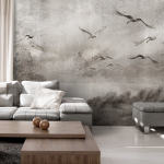 Fototapetas Artgeist Swan flight - abstract landscape of birds over a lake with texture, 70 cm x 100 cm