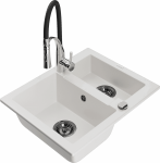 Plautuvė su virtuviniu mai&scaron;ytuvu Mexen Carlos Aster, granitas, 58.2 cm x 47.5 cm x 17.7 cm, balta/juoda/chromo