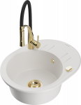 Plautuvė su virtuviniu mai&scaron;ytuvu Mexen Kevin, granitas, 58.6 cm x 45.8 cm x 19 cm, white+black/gold sp.