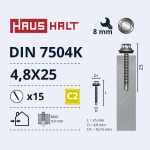 Savisriegis Haushalt, 4.8 mm x 25 mm, 15 vnt.