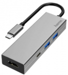 Adapteris Hama Hub Muliport 200107 USB-C, HDMI, pilka sp.