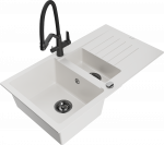 Plautuvė su virtuviniu mai&scaron;ytuvu Mexen Matias Duo, granitas, 90 cm x 50.5 cm x 20 cm, balta sp./juoda sp.