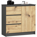 Komoda Akord Jerry K80, ąžuolo sp./grafito sp., 77 cm x 35 cm x 80 cm