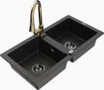 Plautuvė su virtuviniu mai&scaron;ytuvu Mexen Mario, granitas, 82 cm x 43.6 cm x 16.1 cm, metallic black/gold+gold