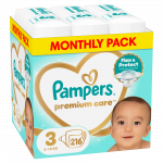 Sauskelnės Pampers Premium Care, 3 dydis, 6 - 10 kg, 216 vnt.
