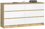 Komoda Akord Furniture Factory K140, balta sp./artisan oak sp., 77 cm x 138 cm x 40 cm