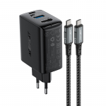 Adapteris AceFast A17 2-in-1 Charger + USB-C - HDMI adapter, HDMI/USB/USB-C, juoda