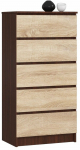 Komoda Akord Furniture Factory K60, sonoma ąžuolo sp./wenge, 121 cm x 40 cm x 60 cm