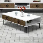 Kavos staliukas Kalune Design Samba, balta sp./rie&scaron;uto sp., 105 cm x 60 cm x 34.6 cm