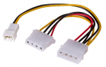 Adapteris Akyga 3 pin, 4 pin Molex male x 2, 0.15 m