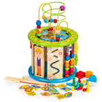 Lavinantis medinis kubas su žaidimais EcoToys Educational Cube With Games, 33.5 cm, įvairių spalvų