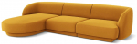 Kampinė sofa Micadoni Home Miley Velvet 4 Seats, geltona sp., kairinė, 259 x 155 cm x 74 cm