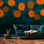 Fototapetas Artgeist Watercolour Composition - Orange Patterns On A Delicate Leaf Background, 140 cm x 200 cm
