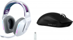 Žaidimų ausinių ir pelės rinkinys Logitech Lightspeed G733 + G PRO X SuperLight 2, balta sp./juoda sp.