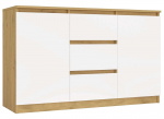 Komoda 2D3S, ąžuolo sp./balta sp., 75 cm x 120 cm x 40 cm