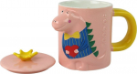 Puodelis su dangteliu Lean Toys Dinosaur, rožinė sp., 0.4 l