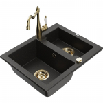 Plautuvė su virtuviniu mai&scaron;ytuvu Mexen Carlos, granitas, 58.2 cm x 47.5 cm x 17.7 cm, metallic black/gold+gold