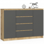 Komoda Akord Furniture Factory K140, pilka sp./artisan oak, 99 cm x 40 cm x 138 cm