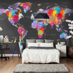 Fototapetas Artgeist World Map - Coloured Continents With Names In English On A Grey Background, 70 cm x 100 cm