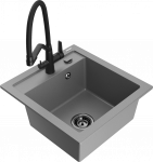 Plautuvė su virtuviniu mai&scaron;ytuvu Mexen Vito Grey+Black, granitas, 49 cm x 52 cm x 21 cm, juoda sp./pilka sp.