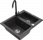 Virtuvinė plautuvė Mexen Carlos 6518581500-76+670200-70, granitas, 58 cm x 47 cm x 17.7 cm, black granite+black