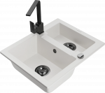Virtuvinė plautuvė Mexen Carlos 6518581500-20+670300-70+66921-70, granitas, 58 cm x 47 cm x 17.7 cm, white+black(b)