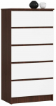 Komoda Akord Furniture Factory K60, balta sp./wenge, 121 cm x 40 cm x 60 cm